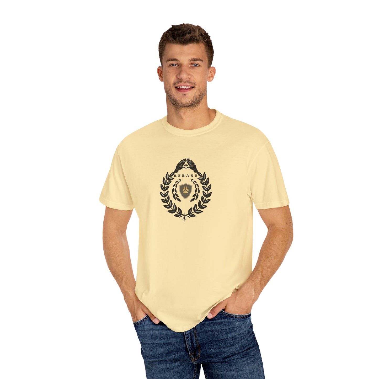 Unisex Garment-Dyed T-Shirt with Crest Design - Perfect for Casual Wear