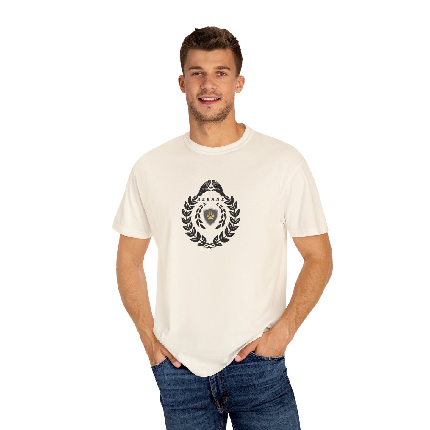 Unisex Garment-Dyed T-Shirt with Crest Design - Perfect for Casual Wear