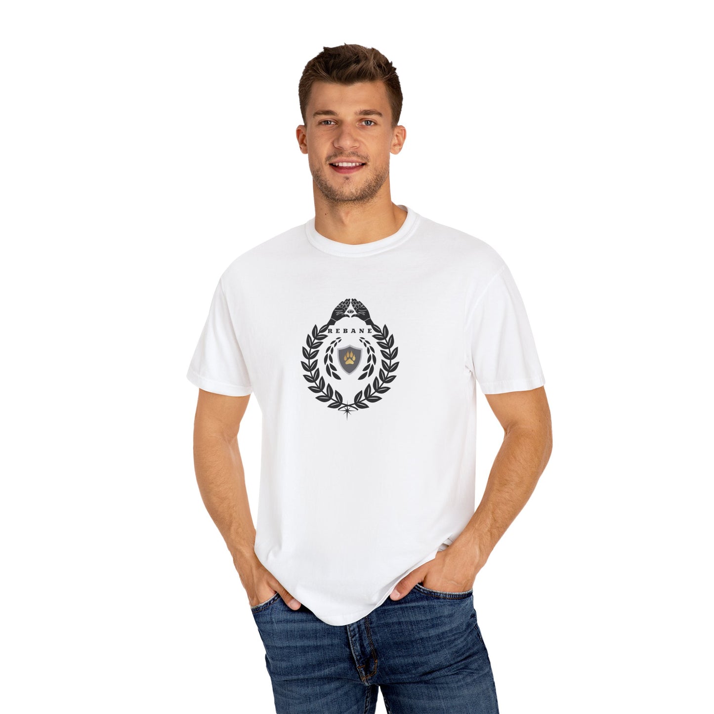 Unisex Garment-Dyed T-Shirt with Crest Design - Perfect for Casual Wear